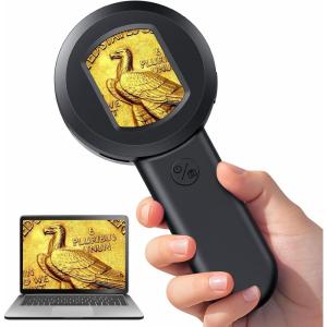 imageHayve Digital Magnifying Glass with 2 IPS Screen 100X Magnifying Glass with Light Coin Magnifier for Jewelers Loupe White amp Purple Lights Windows Compatible2inch Black